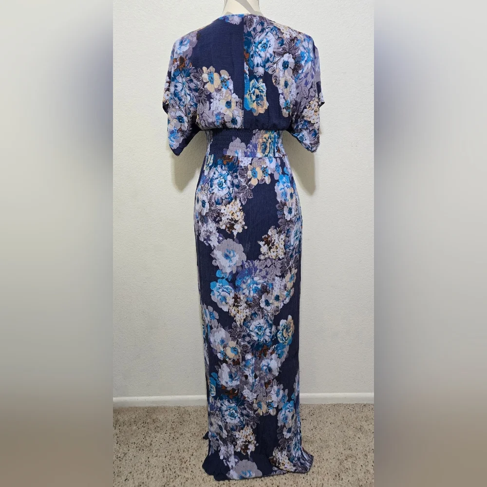 Lovestitch Blue Floral Maxi Dress Smocked Waist Size Small / Medium - Picture 8 of 13
